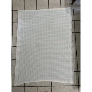 Vintage Cotton Baby Blanket Blue n Pink Waffle Weave Knit USA 100% Cotton